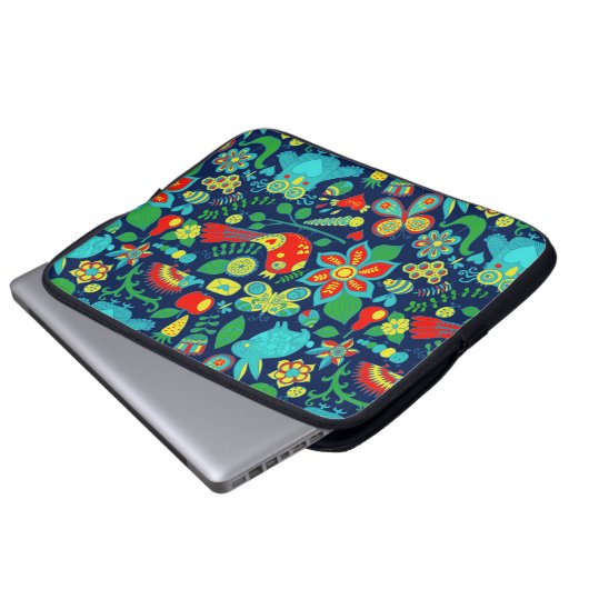 Farbiges Retro-Blumenmuster Laptopschutzhülle (Vorne Knopf)