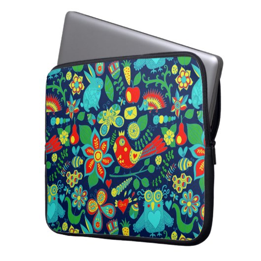 Farbiges Retro-Blumenmuster Laptopschutzhülle (Vorderseite Links)