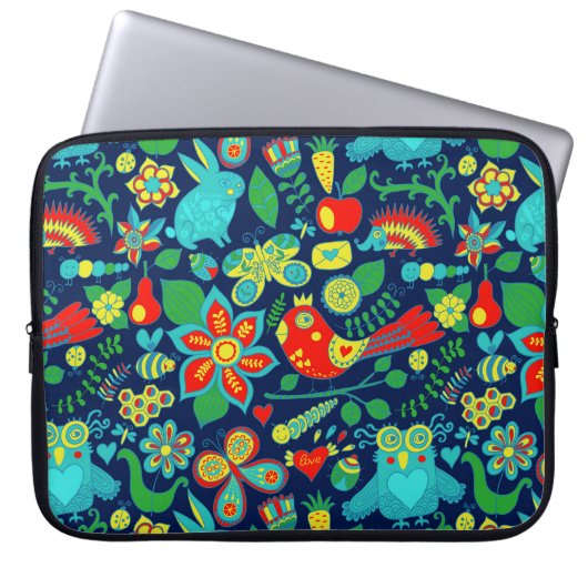 Farbiges Retro-Blumenmuster Laptopschutzhülle (Vorderseite)
