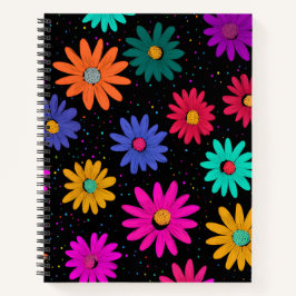 Farbiges Retro-Blumenmuster Spiralnotizbuch Notizblock