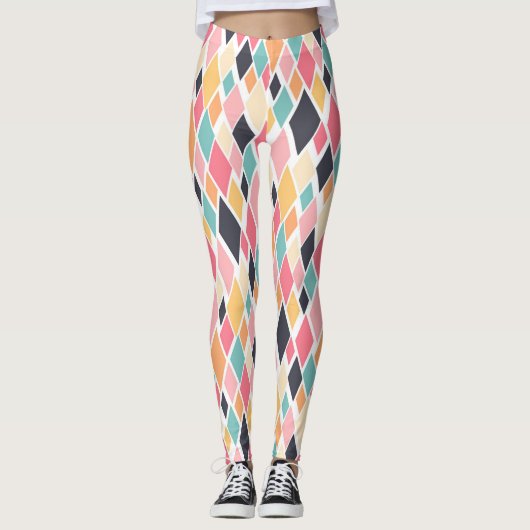 Farbiges Retro-Diamantmuster Leggings (Vorderseite)