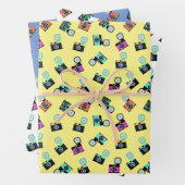 Farbiges Retro-Flash-Kameratyp Geschenkpapier Set (Beispiel)