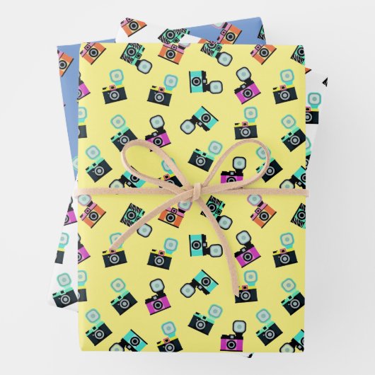 Farbiges Retro-Flash-Kameratyp Geschenkpapier Set (Beispiel)