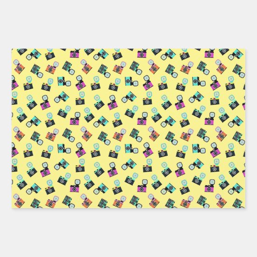 Farbiges Retro-Flash-Kameratyp Geschenkpapier Set (Vorderseite)