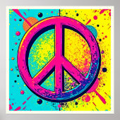 Farbiges Retro-Friedenszeichen Poster (Vorne)
