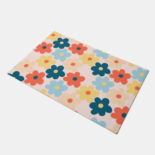 Farbiges Retro-Hippie-Blume-Muster Fußmatte (Schrägansicht)