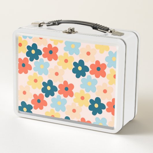 Farbiges Retro-Hippie-Blume-Muster Metall Brotdose (Vorderseite)