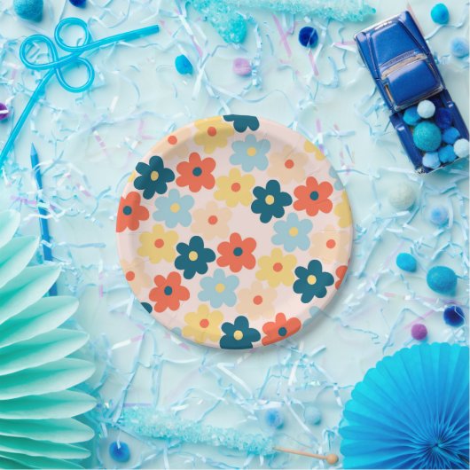 Farbiges Retro-Hippie-Blume-Muster Pappteller (Party)