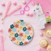 Farbiges Retro-Hippie-Blume-Muster Pappteller (Party)