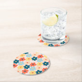 Farbiges Retro-Hippie-Blume-Muster Runder Pappuntersetzer (Vor Ort)
