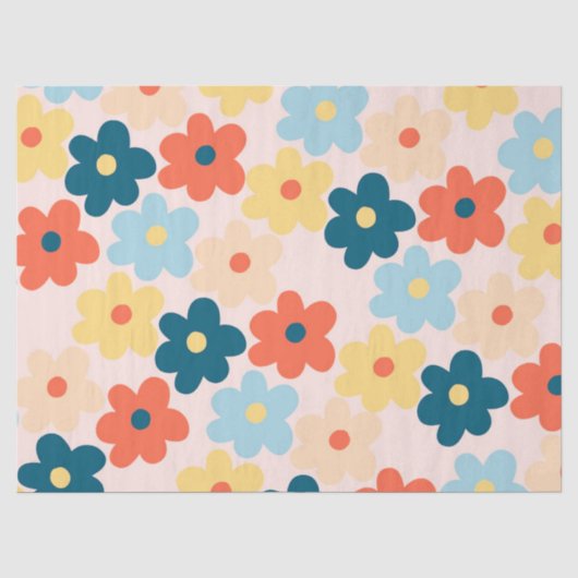 Farbiges Retro-Hippie-Blume-Muster Seidenpapier (Vorderseite)