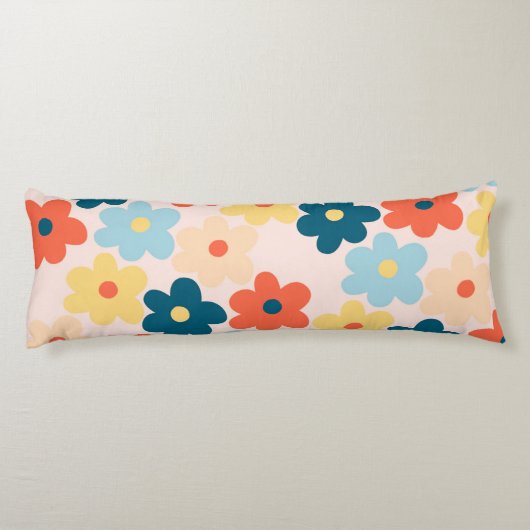 Farbiges Retro-Hippie-Blume-Muster Seitenschläferkissen (Rückseite)