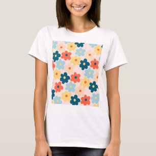 Farbiges Retro-Hippie-Blume-Muster T-Shirt
