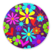 Farbiges Retro Hippie Blume Power Muster Keramikknauf (Vorderseite)