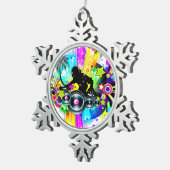 Farbiges Retro Music DJ Design Schneeflocken Zinn-Ornament (Rechts)