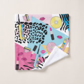 Farbiges Retro-Muster der 90er Jahre Badhandtuch Set (Waschlappen)