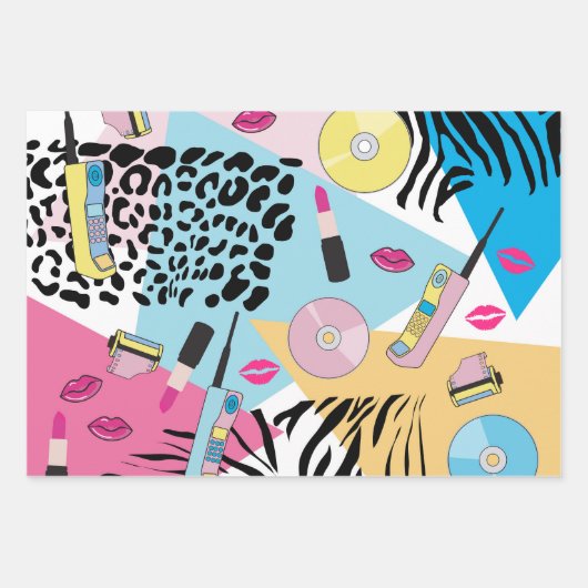 Farbiges Retro-Muster der 90er Jahre Geschenkpapier Set (Vorderseite)