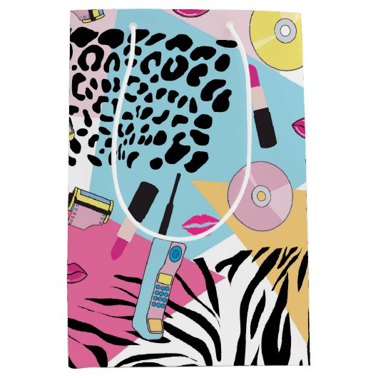 Farbiges Retro-Muster der 90er Jahre Mittlere Geschenktüte (Vorderseite)