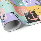 Farbiges Retro Nautic Anchor Muster Geschenkpapier (Rolleneckpunkt)