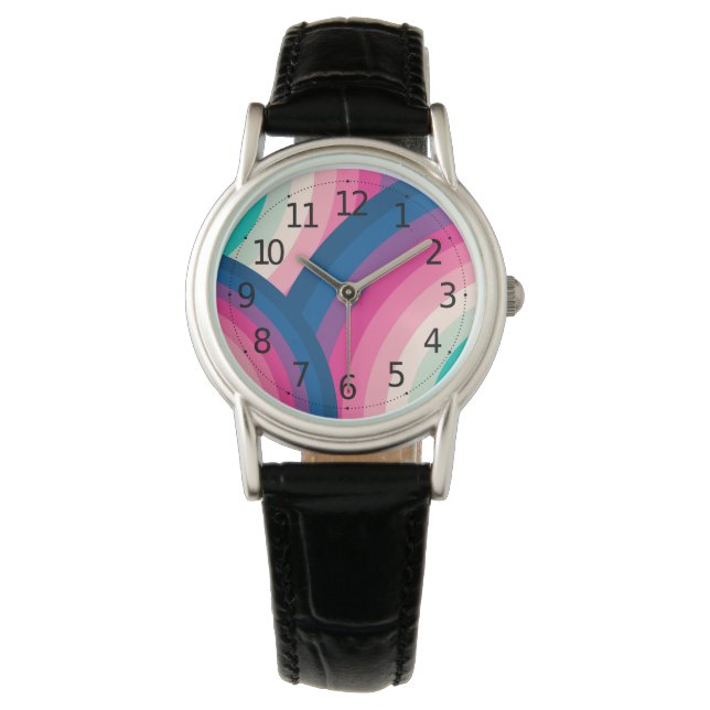 Farbiges Retro-Regenbogenmuster | Armbanduhr (Vorderseite)
