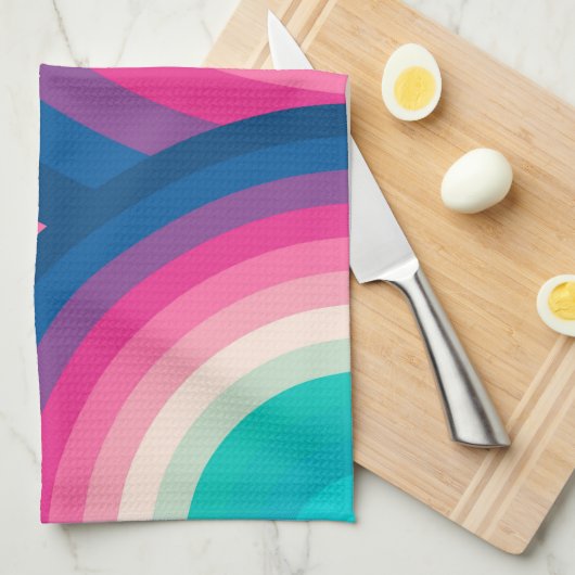 Farbiges Retro-Regenbogenmuster | Geschirrtuch (Viertel Falte)