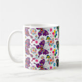 Farbiges Retro-Schmetterling-Muster und Blume Kaffeetasse (Links)