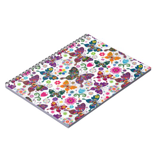 Farbiges Retro-Schmetterling-Muster und Blume Notizblock (Linke Seite)
