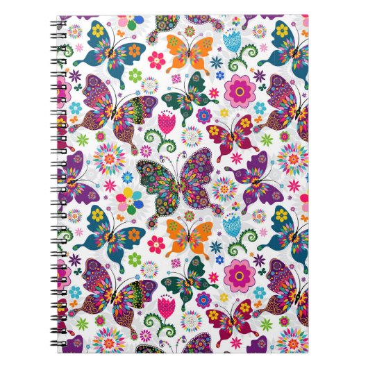 Farbiges Retro-Schmetterling-Muster und Blume Notizblock (Vorderseite)
