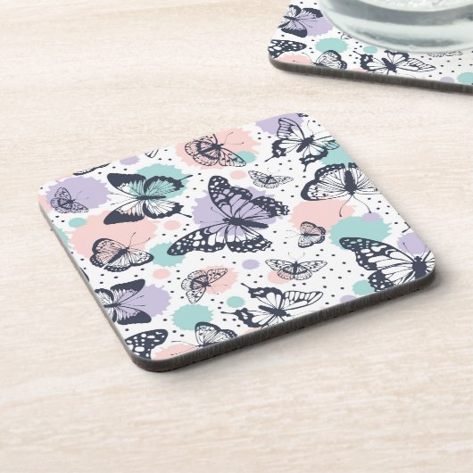 Farbiges Retro-Schmetterlingsmuster Getränkeuntersetzer (Linke Seite)