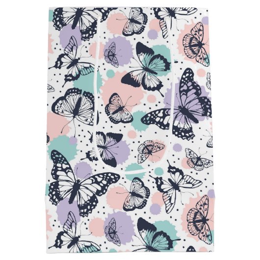 Farbiges Retro-Schmetterlingsmuster Mittlere Geschenktüte (Rückseite)