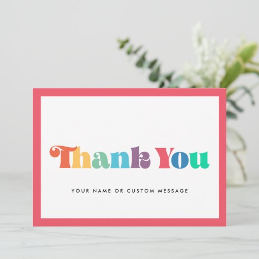 Farbiges Retro-Skript Danke Karte (Stehend Vorderseite)