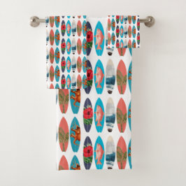 Farbiges Retro-Surfbrett-Muster Badhandtuch Set