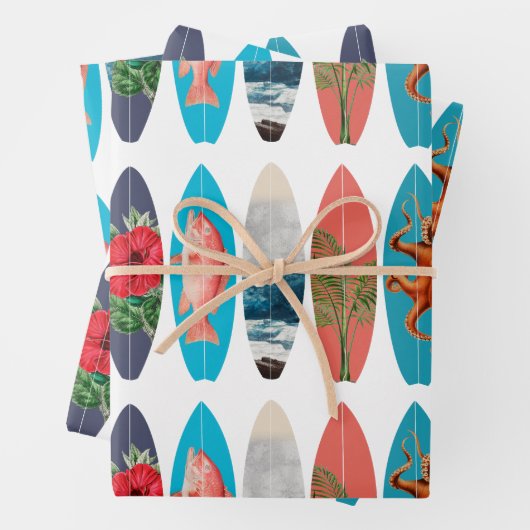 Farbiges Retro-Surfbrett-Muster Geschenkpapier Set (Beispiel)