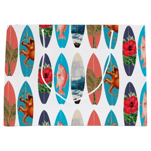 Farbiges Retro-Surfbrett-Muster Große Geschenktüte (Vorderseite)