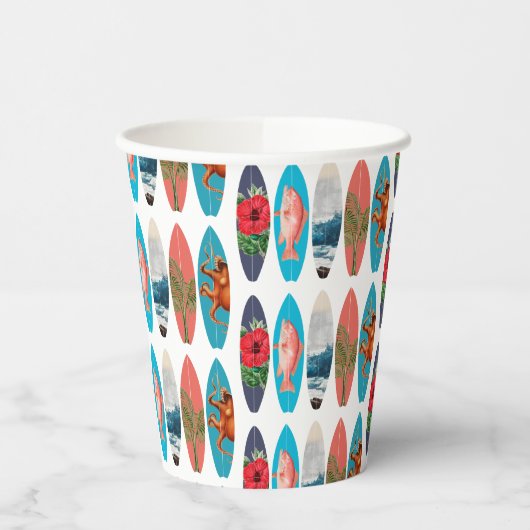 Farbiges Retro-Surfbrett-Muster Pappbecher (Links)