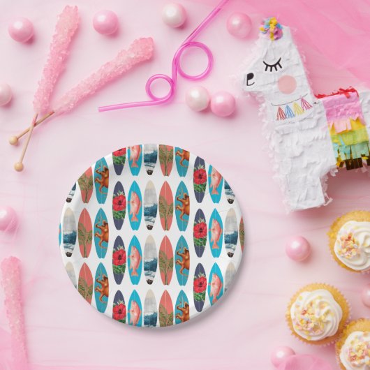 Farbiges Retro-Surfbrett-Muster Pappteller (Party)