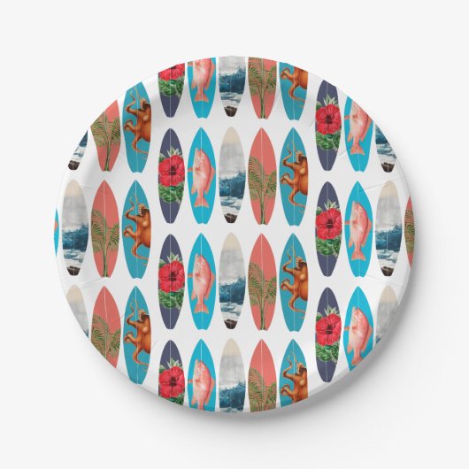 Farbiges Retro-Surfbrett-Muster Pappteller (Vorderseite)
