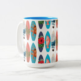 Farbiges Retro-Surfbrett-Muster Zweifarbige Tasse