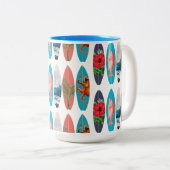 Farbiges Retro-Surfbrett-Muster Zweifarbige Tasse (VorderseiteRechts)