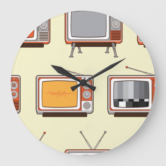 Farbiges Retro-TV, Vintages Muster Große Wanduhr (Vorderseite)