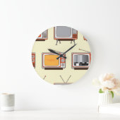 Farbiges Retro-TV, Vintages Muster Große Wanduhr (Zuhause)