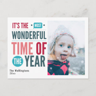 Farbiges Retro Weihnachtsangebot Foto Feiertagspostkarte