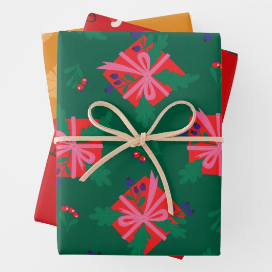 Farbiges Retro-Weihnachtswrapping-Papier Geschenkpapier Set (Beispiel)
