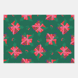 Farbiges Retro-Weihnachtswrapping-Papier Geschenkpapier Set