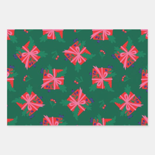 Farbiges Retro-Weihnachtswrapping-Papier Geschenkpapier Set (Vorderseite)
