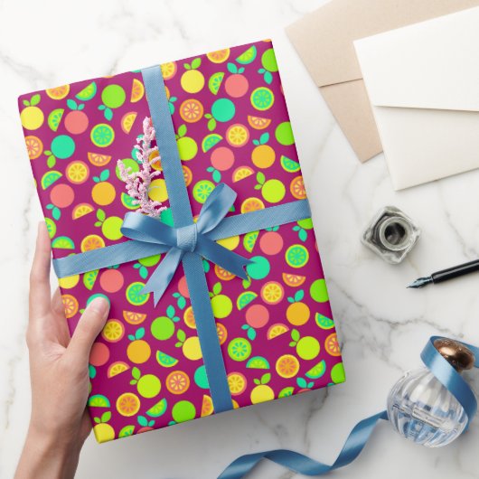 Farbiges Retro Zitrusfrüchte Umhüllungspapier Geschenkpapier (Schenken)