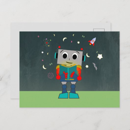 Farbiges Robot Reading Book Postkarte (Vorne/Hinten)