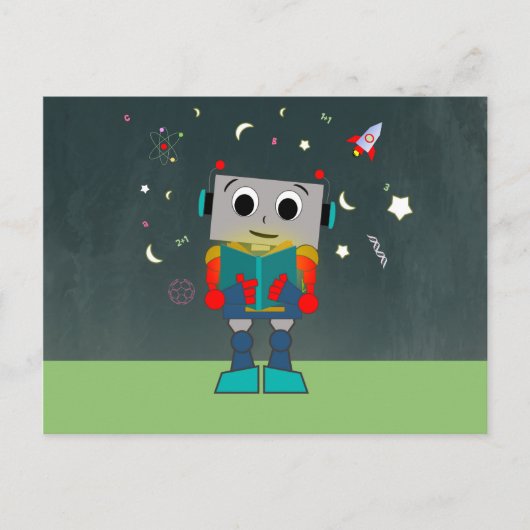 Farbiges Robot Reading Book Postkarte (Vorderseite)
