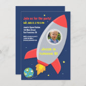 Farbiges Rocket Space Party Kindergeburtstag Foto Einladung (Vorne/Hinten)