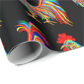 Farbiges Rooster Wrapping Paper Geschenkpapier (Rolleneckpunkt)